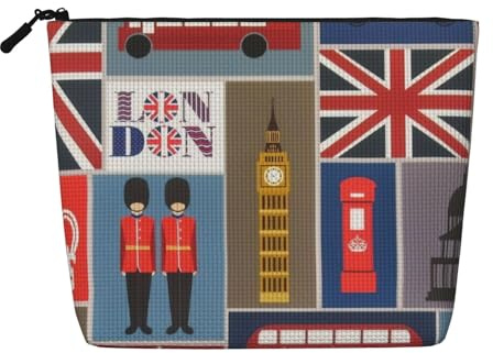 Luckily&Day Kosmetiktasche mit England-Symbol-Aufdruck, für Damen, Make-up-Tasche, modische Reisetasche mit großem Stauraum, Geschenke für Frauen, Schwarz, Einheitsgröße, Schwarz, One Size