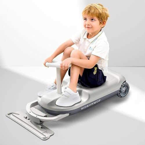 Go Kart Floor Cleaner for Kids - Ride On Mop Cart with 3 Speeds - Portable Mini Cleaning Kart - Retractable Mopping Tool