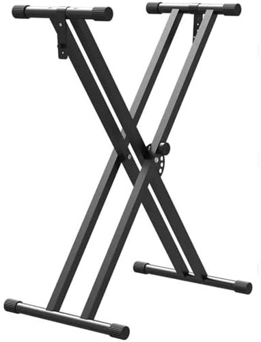 blmdz Keyboard Stand Double Braced X Frame Music Piano Keyboard 49cm-97cm Infinitely Adjustable Piano Keyboard Stand with Locking Straps, Black