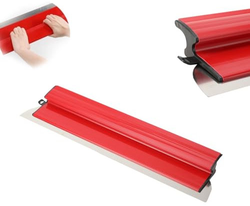 Flächenspachtel aus Rostfreiem Stahl mit Weichem | PVC Rot Griff & Edelstahlklingen - Perfektes Spachtelwerkzeug | 600 mm Klingenlänge