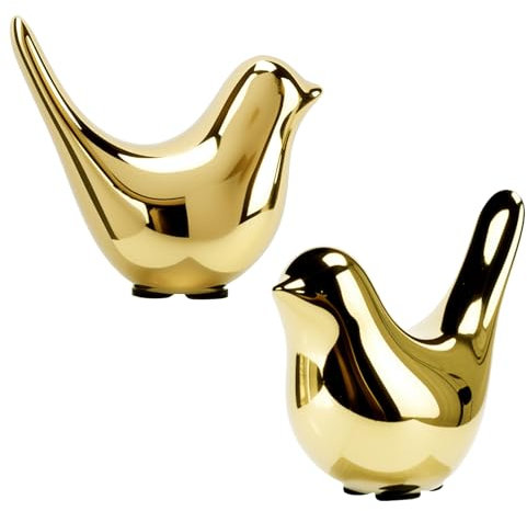 Qaixwuyi 2 Stück Keramik Statue Kleine Gold Vögel Dekorative Moderne Keramik Skulptur Kleine Tierstatuen Haus Deko Tischdekoration für Esszimmer Büro Wohnzimmer Schlafzimmer Gartenhaus