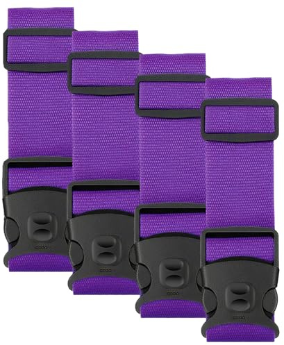 Lymshine Koffergurt 4 Stück, Kofferband Gurt Auffällig mit Gepäckanhänger, kofferbänder 2m Verstellbare, Luggage Strap für Koffer Lila