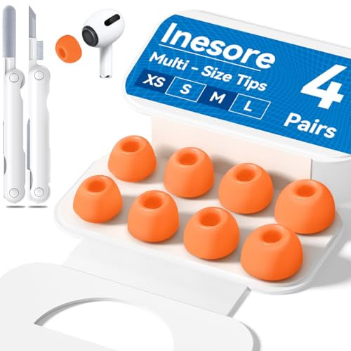 4-Pair Replacement Ear Tips for AirPods Pro 2nd/1st Generation with Portable Storage Box,Noise Reduction Holewith & Built-in dust Guard Screen,Silicone Ear Tips for Apple AirPods Pro (Orange)
