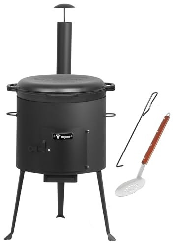 BBQ-Toro Gusseisen Kazan mit Kazan Ofen Ø 39,5 cm | 16 L Gusstopf mit Deckel, Gusseisentopf | Gulaschkessel, Feuerkessel, Outdoor Ofen | Feuer-Ofen, Eintopfofen, Feuerstelle, Außenküche, Utschak