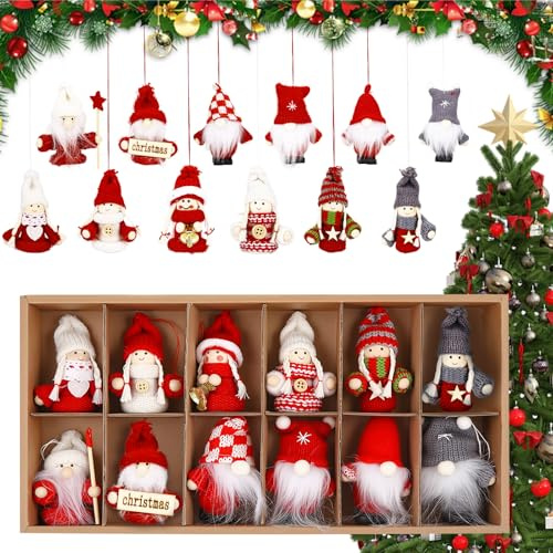 KIMIGO 12 Stück Weihnachtsbaum-Anhänger Engel,Weihnachtsdeko Wichtel Anhänger Weihnachtsbaumschmuck,Wichtel Klein Weihnachtsbaumschmuck,Set Weihnachtswichtel Anhängers Wichtels