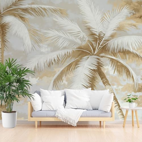Générique Papier Peint Panoramique Plantes Tropicales, Palmiers Toison Mur 350x256cm(L x H) Moderne Papier Peint Intissé pour Chambre Salon Bureau Personnalisé Décoration Murale Bananier Vintage