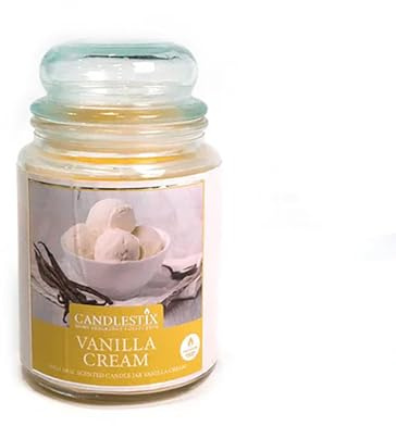 Voltico Large 18oz Scented Glass Jar Candle Natural Soy Wax Long Lasting Fragrance Aromatherapy 104 Hours Burn Time (Vanilla Cream)