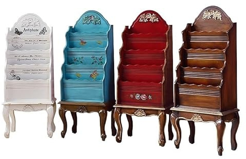 KIBONCY Porte-revues en Bois de Style américain Vintage, Porte-journaux sur Pied avec Ornements dorés, Organiseur de Livres rétro for Salon(B)