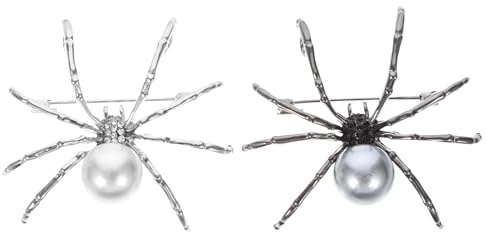 PLAFOPE Lot de 2 Broches Araignée Halloween en Alliage, Épingles à Perles Argentées et Grises, Accessoires Bijoux Femme pour Vêtements, Paquet, Fêtes et Occasions Spéciales