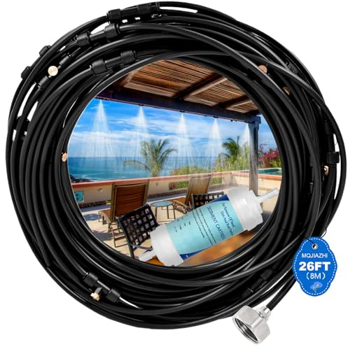 MQJIAZHI Brumisateur Terrasse Exterieur,8m Ystème de Brumisation Terrasse avec Tuyau et Buses en Laiton, raccords, Système de Refroidissement par Brumisation, pour Le Jardin, la Pelouse,Piscine