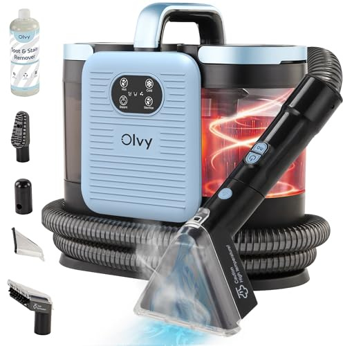 Olvy Spot Care System Carpet And Upholstery Washer For Deep Stain Removal | 10 Piece Kit | Pro 1650W Model | Sofa And Auto Valeting | 100°C Heated Vapour | Multi Surface Fabric Wash Machine