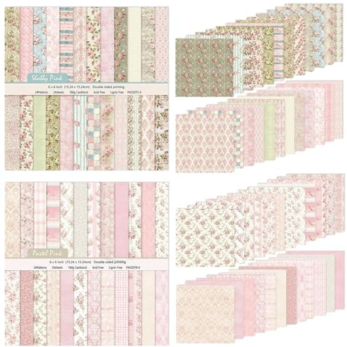 UJBVCX 48 Blatt Scrapbook Papier, Buntes Motivpapier, Doppelseitiges Blumen Motivpapier, Muster Bastelpapier, Dekorpapier 15,2 x 15,2cm für Scrapbooking Journal Fotoalbum Dekoration