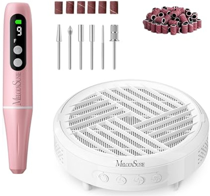 MelodySusie PC90G Nail Drill 20000RPM E File Pink and MelodySusie Compact Hpro Nail Dust Collector for Beginners