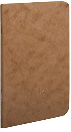 Clairefontaine 73416C Collection Age Bag A Stapled Tobacco Notebook - 9x14 cm - 96 Lined Pages - 90 g White Paper - Glossy Cardboard Leather Grain Cover