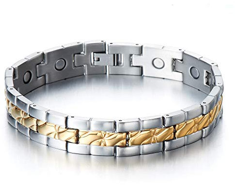 COOLSTEELANDBEYOND Exquise Bracelet en Acier Inoxydable Homme - Couleur Argent Or - Outil de Suppression de Lien Inclus