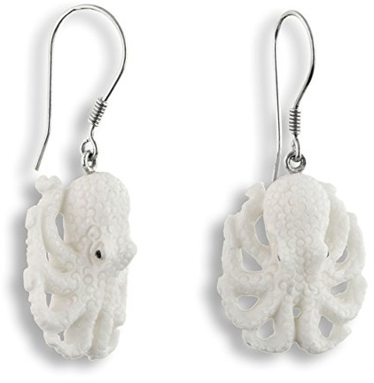 ISLAND PIERCINGS Edle 925er Silber und Knochen Oktopus Ohrringe Hänger Design Handarbeit SER204