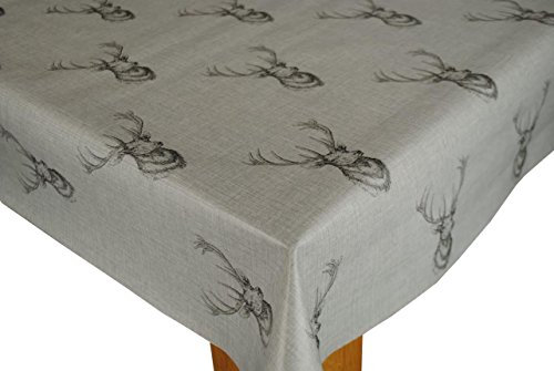 Karina Home 250cm x 140cm Highland Stag Grey PVC Wipe Clean Tablecloth