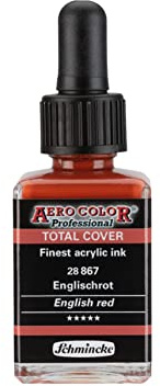 Schmincke - AERO COLOR® Professional - finest-fluid, high-color acrylic paint for acrylic painting, airbrush, mixed media, acrylic ink, English red - 28 ml