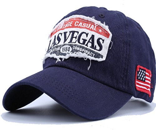 Sporty Baseballcap Las Vegas Distressed Snapback Vintage Used Look Retro Poker Casino Oldschool Kappe Mütze Cap Schirmmütze Basecap verstellbar (Navy)