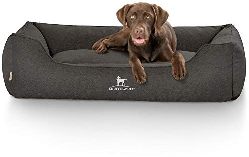 Knuffelwuff Hundebett Crispino aus Velours mit Handwebcharakter XL 105 x 75cm Schwarz - Abnehmbarer Bezug - leicht zu reinigen - für große, mittelgroße und kleine Hunde