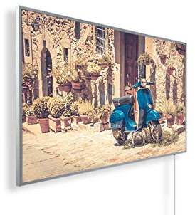 Könighaus 1000W Infrarotheizung mit Bild in HD Qualität ✓ Energiesparend ✓ 5 Jahre Garantie ✓ Doppelter überhitzungsschutz ✓ Infrarot Wandheizung ✓ Motiv: 161. Vespa Blau