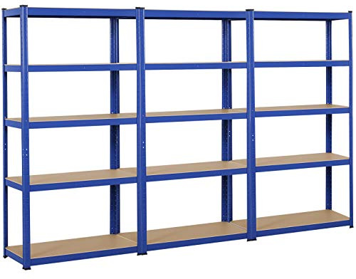 Yaheetech 3X Lagerregal 180 x 90 x 40 cm Schwerlastregal Kellerregal pulverbeschichtet in Blau mit MDF-Regal Steckregal 875kg