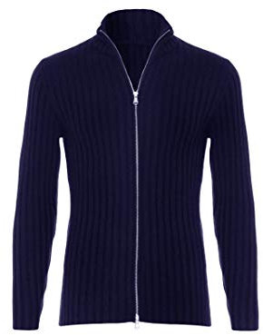 Lona Scott Gerippte Herren Kaschmir Strickjacke, Marine, S