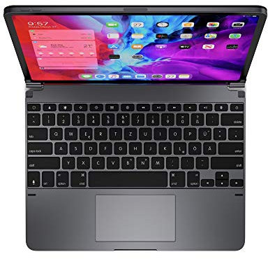 BRYDGE 12.9 Pro+, Hochwertige Bluetooth Tastatur aus Aluminium mit Trackpad, deutsches Layout QWERTZ, für das iPad Pro 12.9 (2018 & 2020), inklusive magnetischem iPad Cover, Space grau, BRYTP6022G