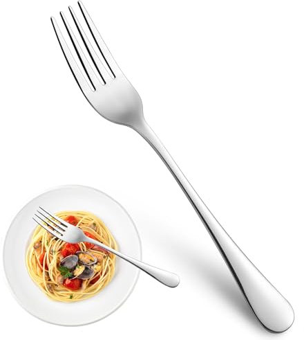 Set di 16 forchette da tavola, in acciaio inox per uso alimentare, forchette da tavola, posate da 20,3 cm, finitura a specchio e lavabili in lavastoviglie, utilizzabili per casa, cucina o ristorante