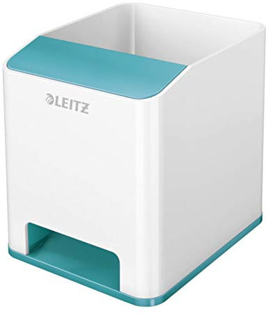 Leitz Wow Sound Stifteköcher mit Soundverstärkungsfunktion, weiß/eisblau
