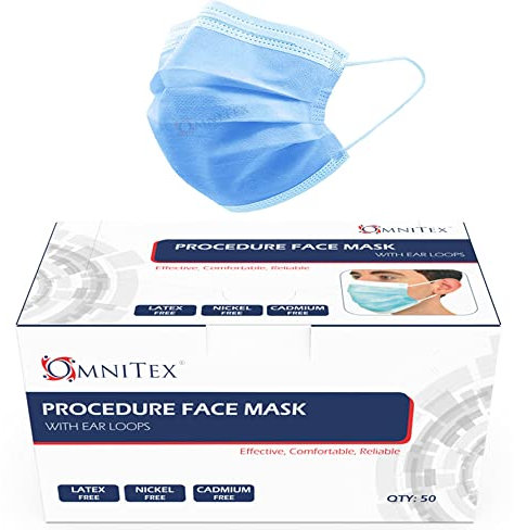 British Brand | Omnitex 3ply Premium Type IIR Disposable Surgical Face Mask | EN14683:2019 | 98% Filtration, Fluid Resistant, Medical Face Mask 2R with Ear Loops - Pack of 50