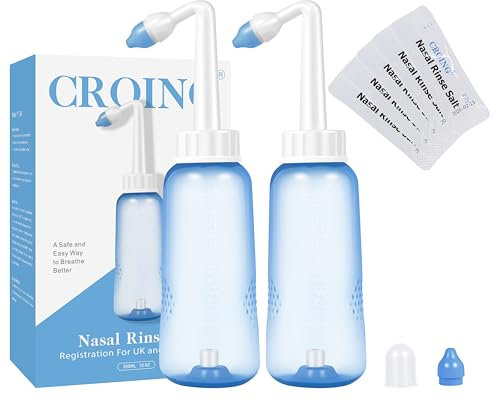 CROING 𝗟𝗮𝘃𝗮𝗴𝗲 𝗱𝗲 𝗡𝗲𝘇 - 2 x Bouteille + 40 x Sel - Lavage de Nez/Sinus Rinse Kit/Rinçage des Sinus/Lavage Nez/Irrigation Nasale/Neti Pot/Douche Nasale