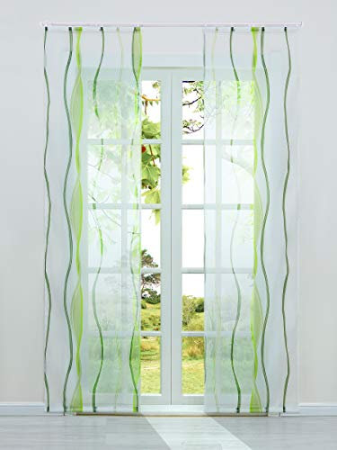 HeichkelL 2 Stück Voile Bedruckte Schiebegardine »Perlendruck« Halbtransparenter Flächenvorhang Hochwertiger Schiebevorhang mit Klettband und Beschwerungsstangen Grün BreitexHöhe 57x245 cm