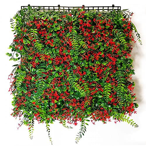 Siepe Artificiale con Foglie e fiori, Erba Artificiale Prato Piante,Pannelli - Pannello 50x50 cm