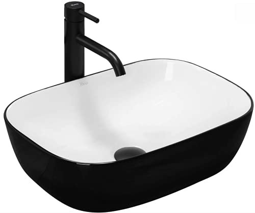Rea Waschbecken Waschtisch Aufsatzwaschbecken Keramik Handwaschbecken Aufsatz Waschschale Rechteckig Schwarz Weiß 33x46 Badezimmer