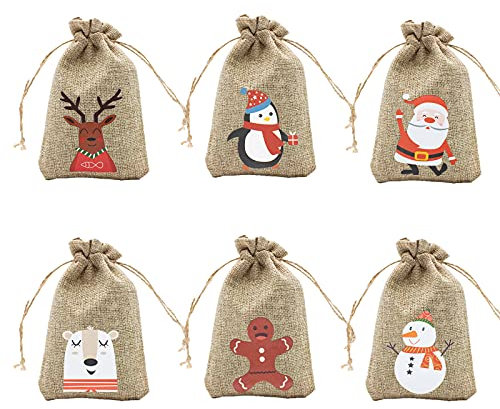 TRIXES Lot de 24 sacs à dragées de Noël en toile de jute avec cordon de serrage pour calendrier de l'Avent – Sacs cadeaux – Sac de Père Noël – Sacs de fête – Pochettes pour cadeaux de Noël