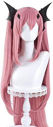 GZIRUE Krul Tepes Wig with Hair Accessories Cosplay Rosa Lange Gerade Perücke Haar mit Pferdeschwänze Haarschmuck Anime Kostüm (110 cm)