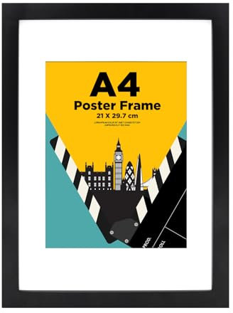 A4 Frame,100% Solid Wood Frame with A5 Mat, A4 Picture Frame,21x 29.7 Poster Frames with Acrylic Glass, 21cm x 29.7cm Certificate Frame for Table Top and Wall Mounting, Black