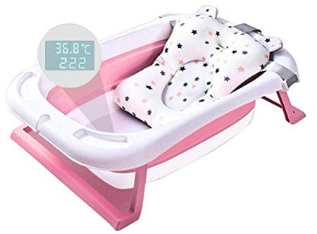 Eeneme Baby Klapp Badewanne, Babywanne mit Thermometer, Neugeborene Tragbar Duschwanne Anti-Rutsch Badematte 0-36 Monate
