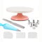 Cake Turntable Rotating, Yizish New Version Cake Decorating Supplies with Piping Tips Set, Icing Scrapers, Stainless Steel Icing Spatula for Baking Cake Making Pink