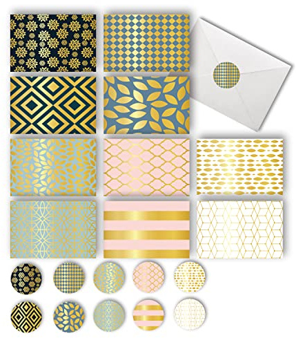 Smart Scribble 50 Blank Cards and Envelopes, Assorted Greeting Cards for All Occasions, 4x6” Blank Note Cards with Envelopes and Matching Stickers- 10 Elegant Designs, Thank You Card Assortment Pack,