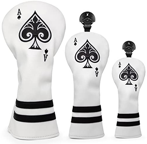 Barudan Golfschlägerhauben, 3 Stück, Ace of Spade, Weiß (PU-Leder), Golf