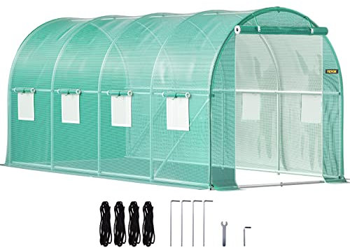 VEVOR Serre Tunnel Jardin 4,6x2,1x2,1 m Tente Abri Plantes Cadre en Acier Galvanisé Couverture Étanche PE 1 Poutre Supérieure 2 Poteaux Diagonaux 1 Porte 8 Fenêtres pour Cultiver Légumes Fleurs Vert