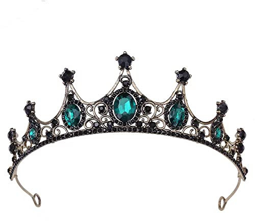 Frauen Schwarz Kristall Tiara Kronprinzessin Mädchen Elf Stirnband Strass Geschenk für Kostüm Hochzeit Braut Brautjungfer Abschlussball Geburtstag Festzug Halloween Haarschmuck Geschenk Barock 6#