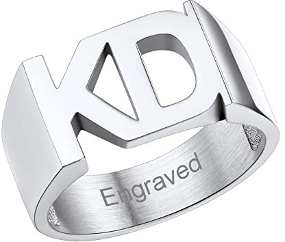 Custom4U Personalisierter Herren Namensring Silber mit 2 Buchstaben Edelstahl Initialen Alphabet Fingerring 3D Design Siegelring Modeschmuck Geschenk für Verlobungsring Freundschaftsring Ehering