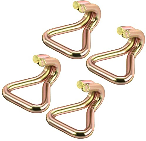 sourcing map Ratchet Double J Strap Hook Load 11023 Lbs for 2 Tie Down Strap Webbing Car Truck Trailer Golden Tone Pack of 4