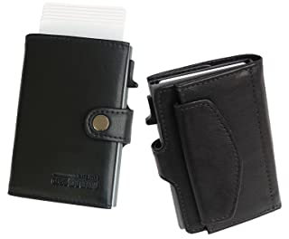 Minigeldbörse Leder Herren schwarz RFID Schutz, kleine Herren Mini Geldbörse, Mini-Geldbeutel Kartenetui schwarz Portemonnaie klein, Mini Portmonee Männer, Slim Wallet mit Münzfach