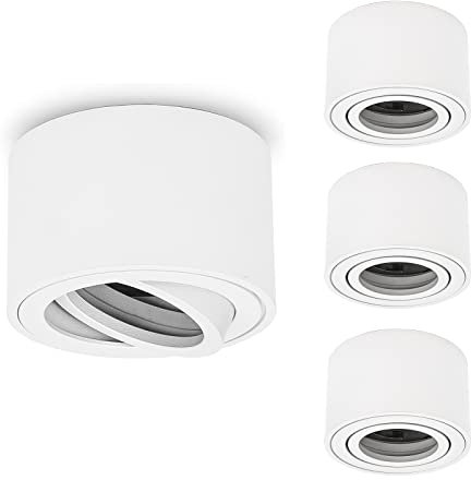URing 4er Set Aufbauspot Weiß Schwenkbar Flach, Aufbaustrahler Deckenspot Aufputz für LED Module 230V, Aufputzleuchte Rund Deckenleuchte Spot Ø 80x50 mm, Aluminium Matt, Glühbirne nicht inklusive