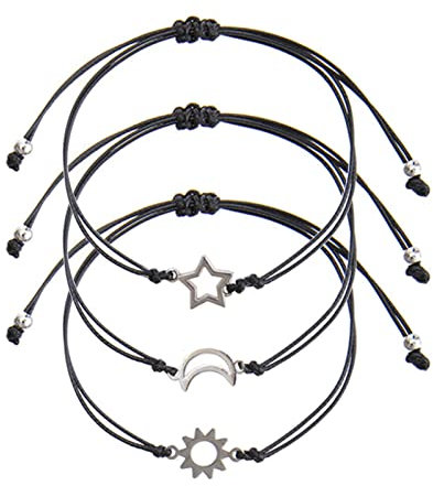 Cosswe Freundschaftsarmband,Schwester Armband Sonne Mond Sterne Gewebtes Freundschaft Versprechen Armbänder Geschenk für BFF Beste Freundin Teen Mädchen Armbänder