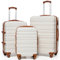 COOLIFE Hartschalen-Koffer Trolley Rollkoffer Reisekoffer mit TSA-Schloss und 4 Rollen (Weiß/Braun, Koffer-Set)